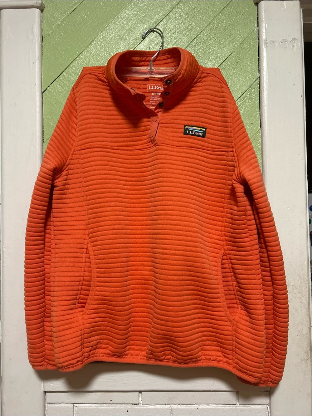 L.L. Bean women’s  ember orange Quarter-Snap Ribbed Pullover